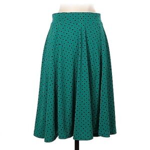 Lands’ End Skirt Teal Turquoise Navy Blue Polka Dot Wrinkle Resistant A-Line